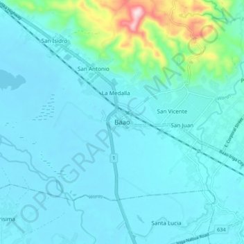 Mapa topográfico Baao, altitude, relevo