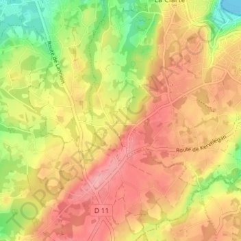 Mapa topográfico Kerzinan, altitude, relevo