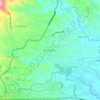 Mapa topográfico Baregbeg, altitude, relevo