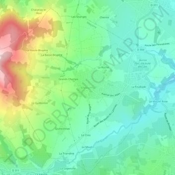 Mapa topográfico Messimy, altitude, relevo