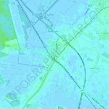 Mapa topográfico Migliarino Pisano, altitude, relevo