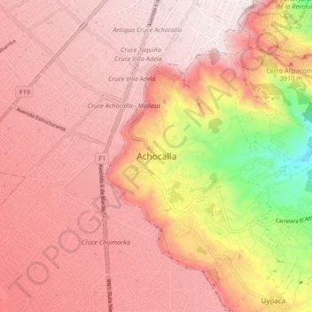 Mapa topográfico Achocalla, altitude, relevo