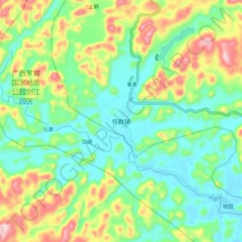 Mapa topográfico 怀群镇, altitude, relevo