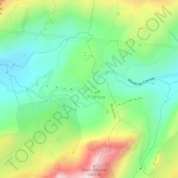 Mapa topográfico Cormet de Roselend, altitude, relevo
