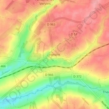 Mapa topográfico Vervins, altitude, relevo
