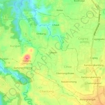 Mapa topográfico Cihowe, altitude, relevo