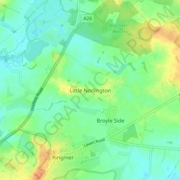 Mapa topográfico Little Norlington, altitude, relevo