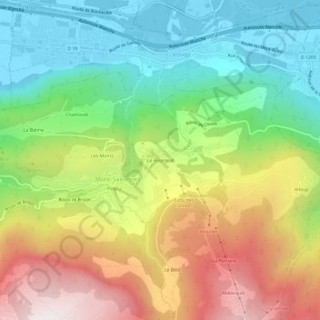 Mapa topográfico Le Bourgeal, altitude, relevo