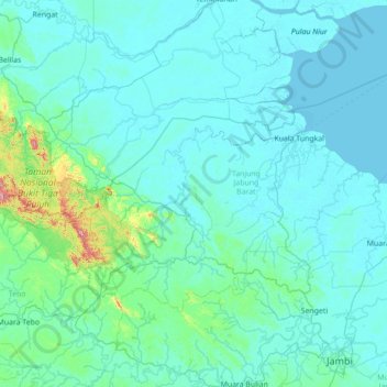 Mapa topográfico Tebing Tinggi, altitude, relevo