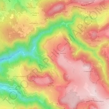 Mapa topográfico Bigorre, altitude, relevo