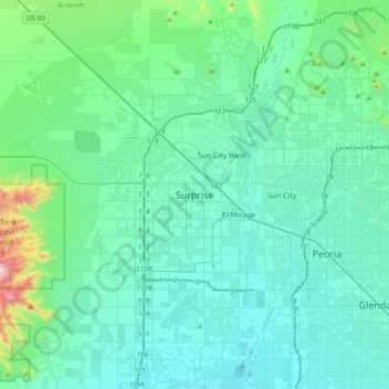 Mapa topográfico Surprise, altitude, relevo
