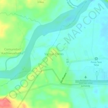 Mapa topográfico Vargas Torres, altitude, relevo