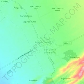 Mapa topográfico La Quebrada, altitude, relevo