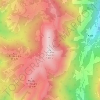 Mapa topográfico Monte Fionchi, altitude, relevo