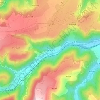 Mapa topográfico Aurouze, altitude, relevo