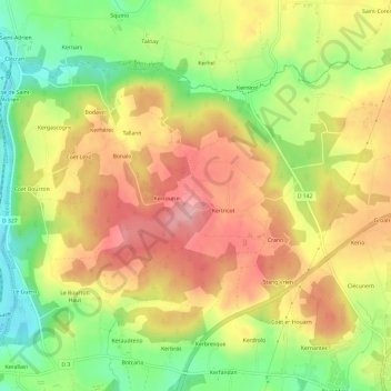 Mapa topográfico Kerpolican, altitude, relevo