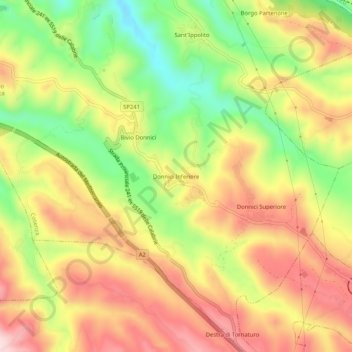Mapa topográfico Donnici Inferiore, altitude, relevo