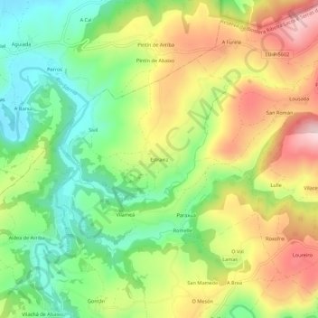 Mapa topográfico Estraxiz, altitude, relevo