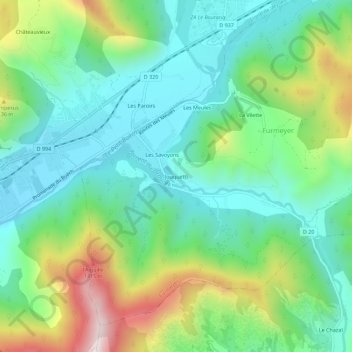 Mapa topográfico Jouquetti, altitude, relevo