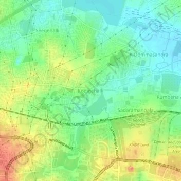 Mapa topográfico Kodigehalli, altitude, relevo