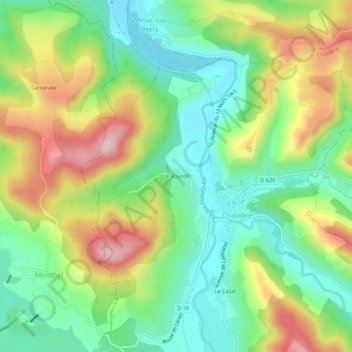 Mapa topográfico Le Bourdil, altitude, relevo
