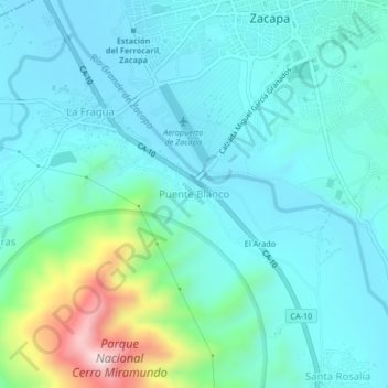 Mapa topográfico Puente Blanco, altitude, relevo