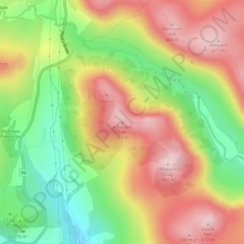 Mapa topográfico Ashstead Fell, altitude, relevo