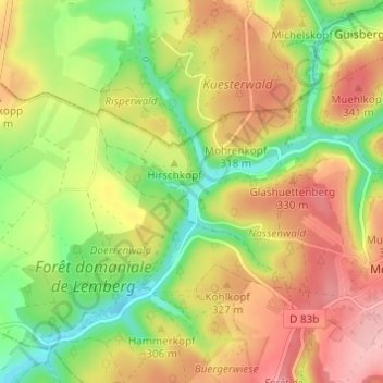 Mapa topográfico Metschbruck, altitude, relevo