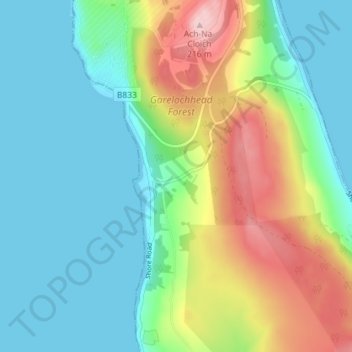 Mapa topográfico Peaton, altitude, relevo