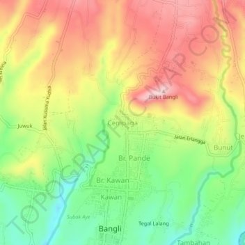 Mapa topográfico Cempaga, altitude, relevo