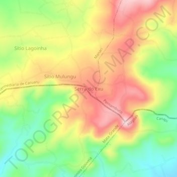 Mapa topográfico Serra do Exu, altitude, relevo