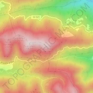 Mapa topográfico Puig d'Estela, altitude, relevo