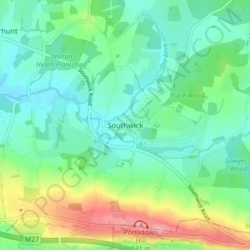 Mapa topográfico Southwick, altitude, relevo