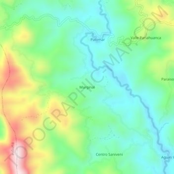 Mapa topográfico Marginal, altitude, relevo