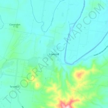 Mapa topográfico Lowood, altitude, relevo