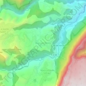Mapa topográfico Mare à Citrons, altitude, relevo
