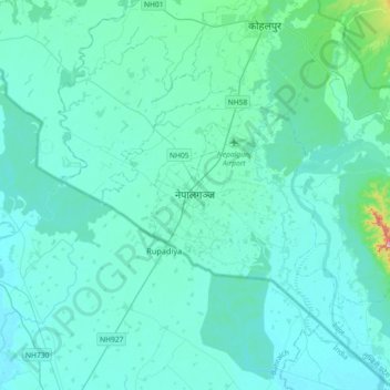 Mapa topográfico Nepalgunj, altitude, relevo