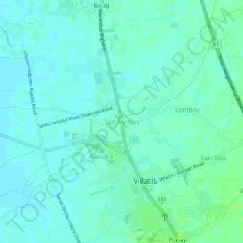 Mapa topográfico San Nicolas, altitude, relevo