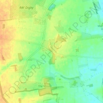 Mapa topográfico Ashby de la Launde, altitude, relevo