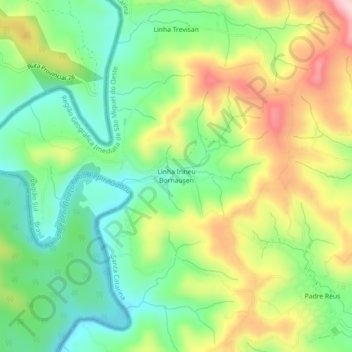 Mapa topográfico Linha Irineu Bornausen, altitude, relevo