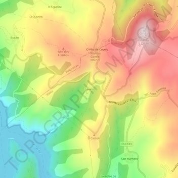 Mapa topográfico Covelo, altitude, relevo