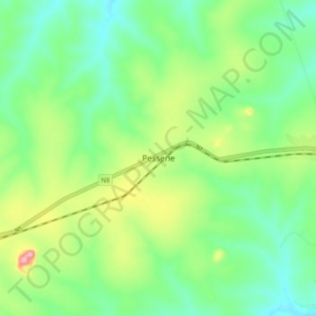 Mapa topográfico Pessene, altitude, relevo