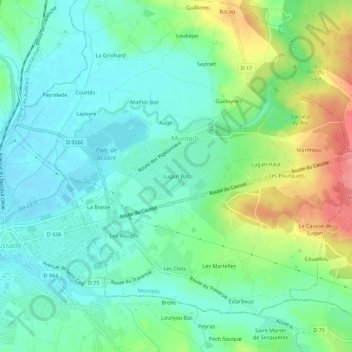 Mapa topográfico Lugan Bas, altitude, relevo