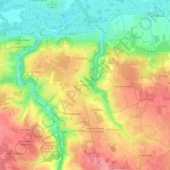 Mapa topográfico L'Archaude, altitude, relevo