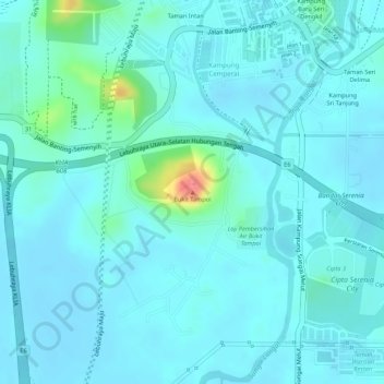 Mapa topográfico Bukit Tampoi, altitude, relevo