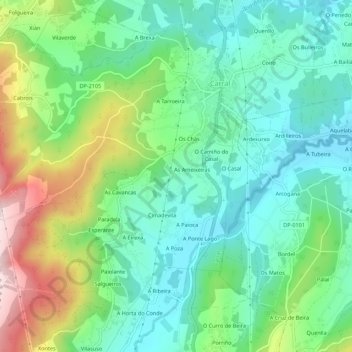 Mapa topográfico Fócanos, altitude, relevo