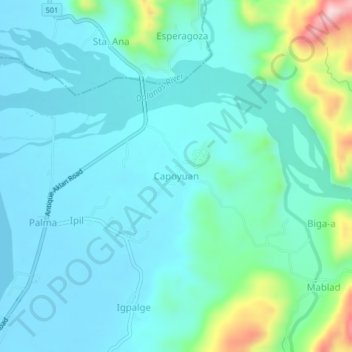 Mapa topográfico Capoyuan, altitude, relevo