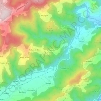 Mapa topográfico El Caliero, altitude, relevo