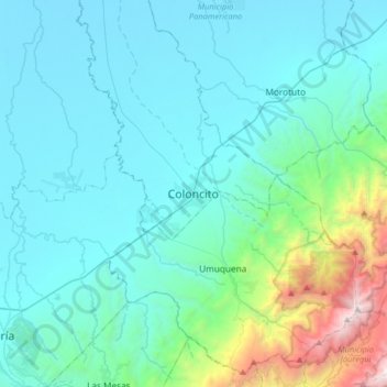 Mapa topográfico Coloncito, altitude, relevo
