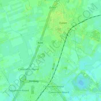Mapa topográfico De Bente, altitude, relevo
